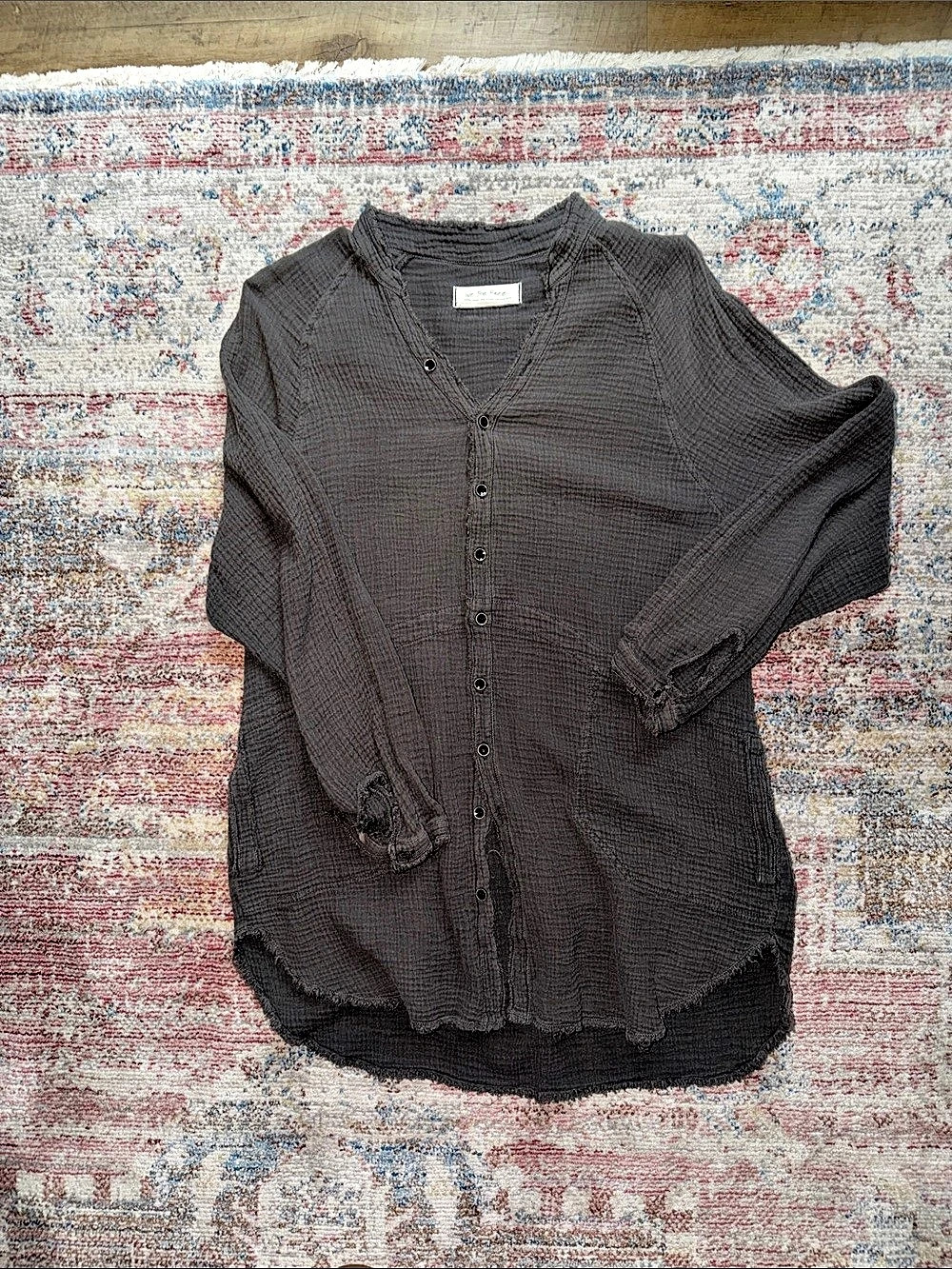 We The Free Gauze Button Front Tunic Shirt in Gray Size XS